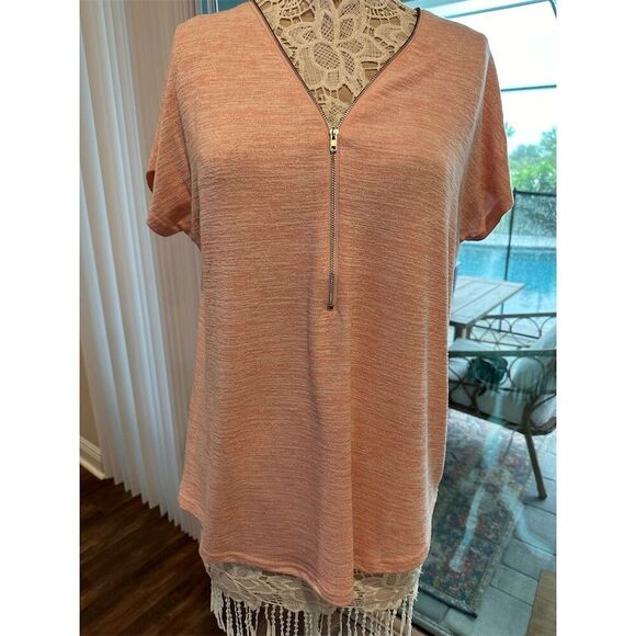 ☘️☘️☘️SMX Women's Knit Tunic Top with Zipper V-Neck pink Size XL Casual☘️☘️☘️ - Picture 2 of 8